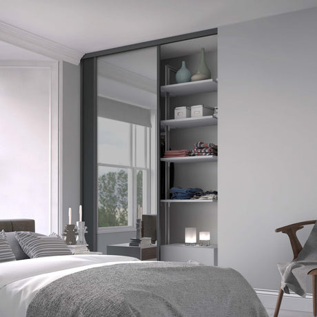 Spacepro Classic 2 Door sliding wardrobe Kit Graphite frame 1 x Panel 1 x Mirror (w)1793mm - Bedrooms Plus