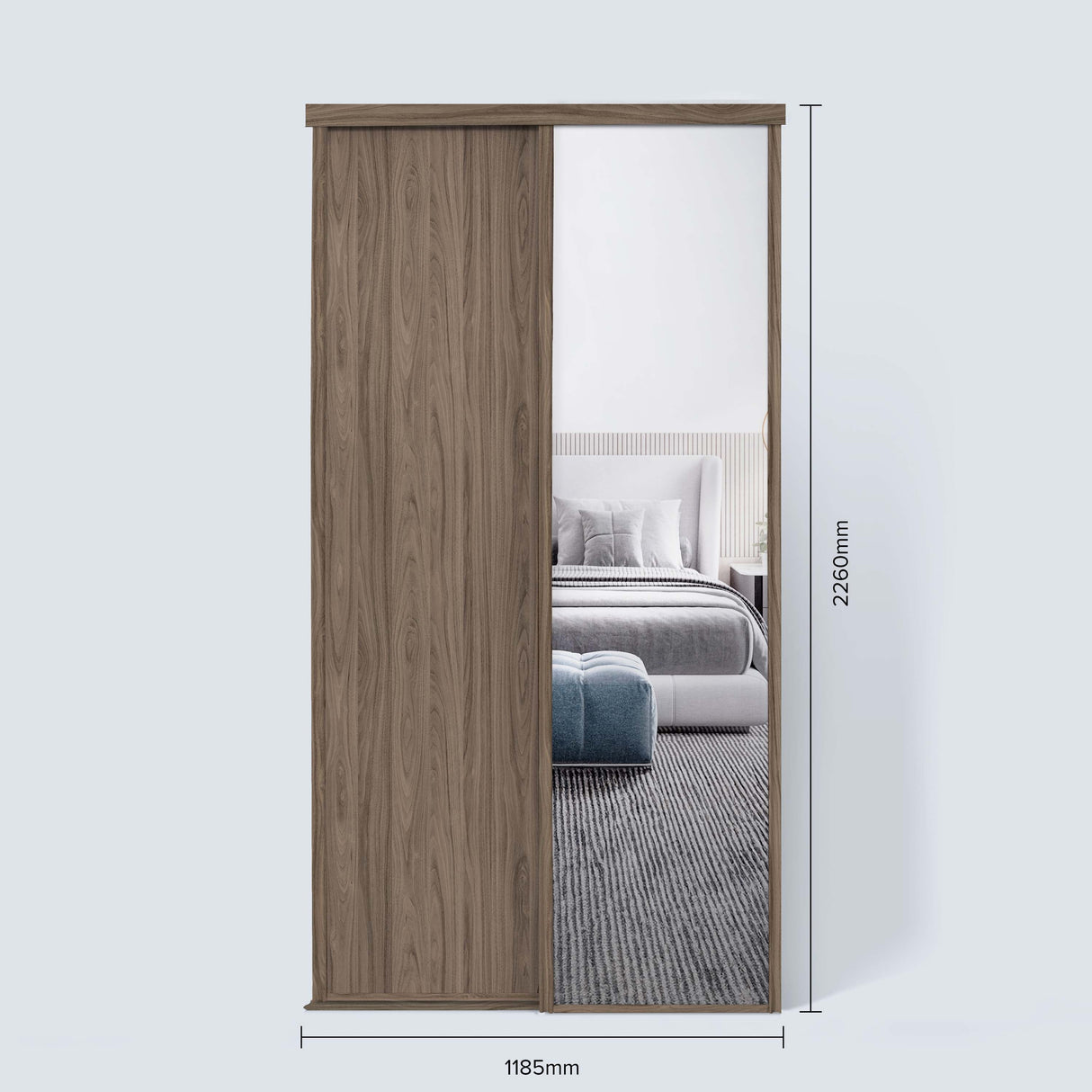 Spacepro Classic 2 Door sliding wardrobe Kit Walnut frame 1 x Panel 1 x Mirror (w)1185mm - Bedrooms Plus