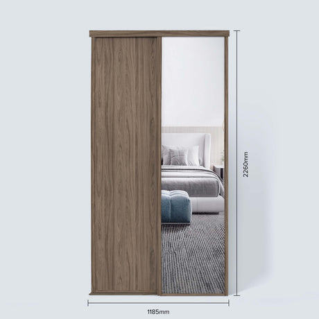 Spacepro Classic 2 Door sliding wardrobe Kit Walnut frame 1 x Panel 1 x Mirror (w)1185mm - Bedrooms Plus