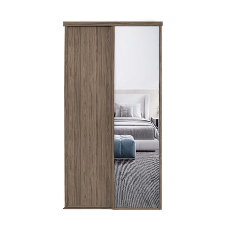 Spacepro Classic 2 Door sliding wardrobe Kit Walnut frame 1 x Panel 1 x Mirror (w)1185mm - Bedrooms Plus