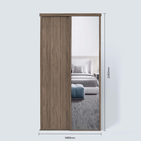 Spacepro Classic 2 Door sliding wardrobe Kit Walnut frame 1 x Panel 1 x Mirror (w)1489mm - Bedrooms Plus