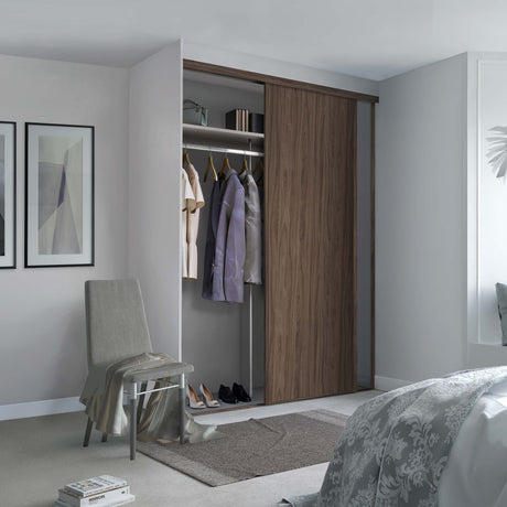 Spacepro Classic 2 Door sliding wardrobe Kit Walnut frame 1 x Panel 1 x Mirror (w)1489mm - Bedrooms Plus