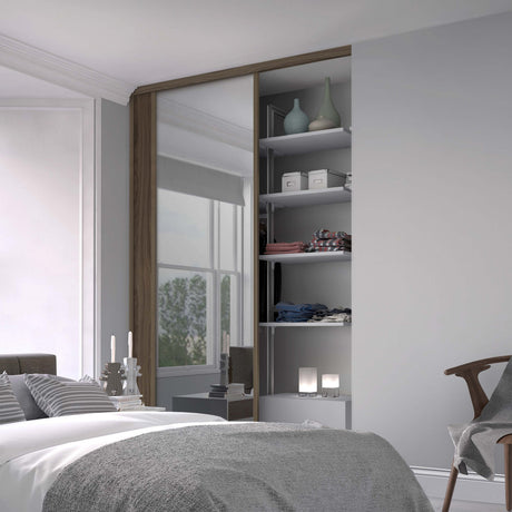 Spacepro Classic 2 Door sliding wardrobe Kit Walnut frame 1 x Panel 1 x Mirror (w)1793mm - Bedrooms Plus