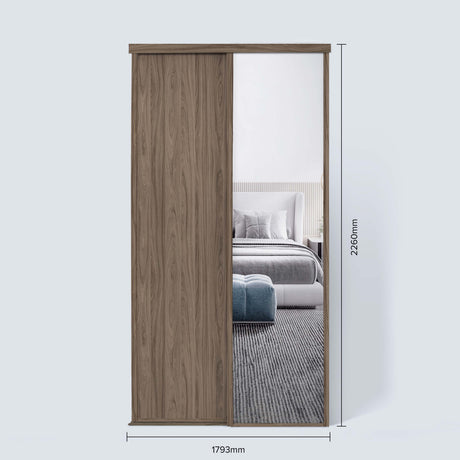 Spacepro Classic 2 Door sliding wardrobe Kit Walnut frame 1 x Panel 1 x Mirror (w)1793mm - Bedrooms Plus