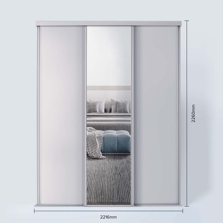 Spacepro Classic 3 Door sliding wardrobe Kit Cashmere frame 2 x Panel 1 x Mirror (w)2216mm - Bedrooms Plus