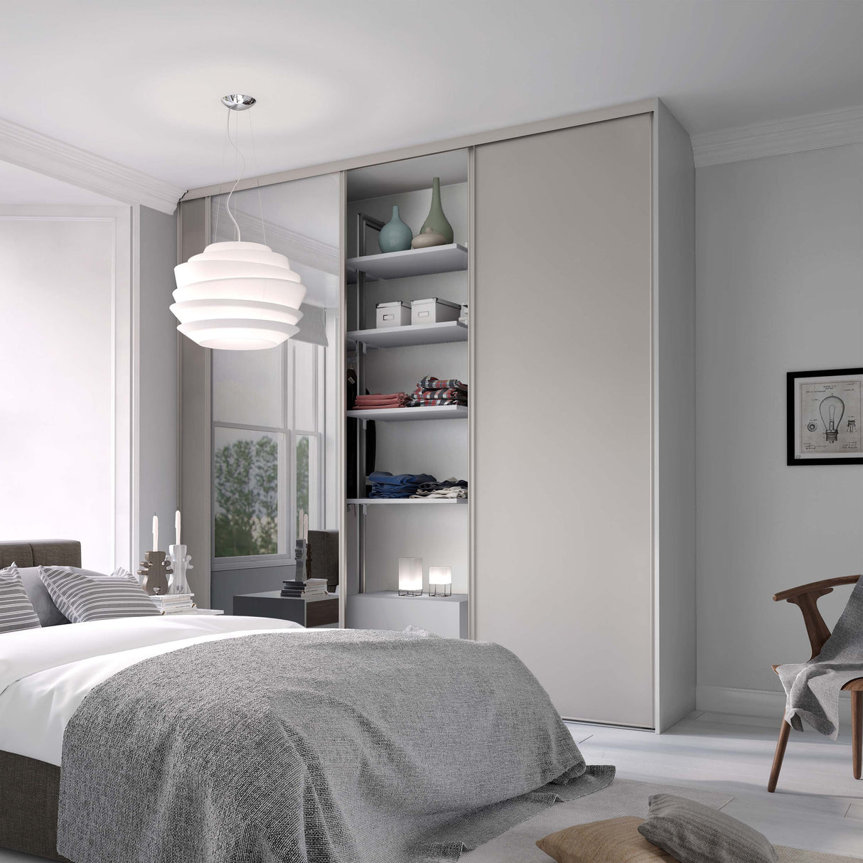 Spacepro Classic 3 Door sliding wardrobe Kit Cashmere frame 2 x Panel 1 x Mirror (w)2216mm - Bedrooms Plus