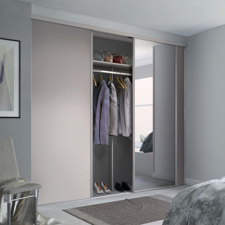 Spacepro Classic 3 Door sliding wardrobe Kit Cashmere frame 2 x Panel 1 x Mirror (w)2672mm - Bedrooms Plus