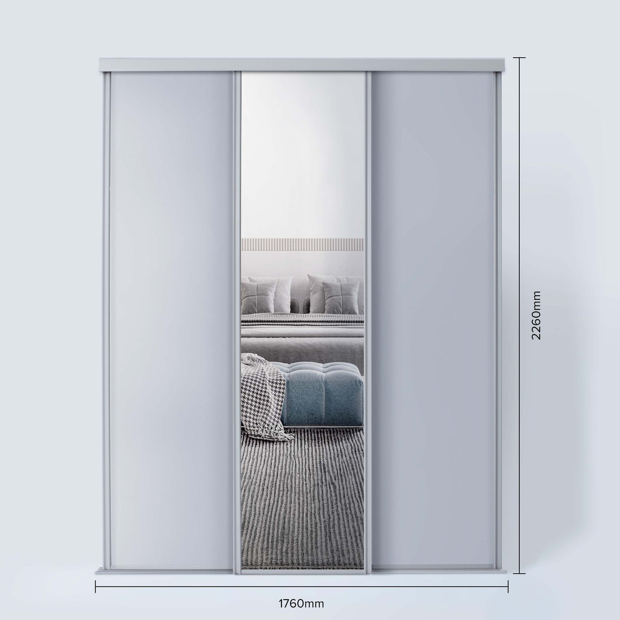 Spacepro Classic 3 Door sliding wardrobe Kit Dove Grey frame 2 x Panel 1 x Mirror (w)1760mm - Bedrooms Plus