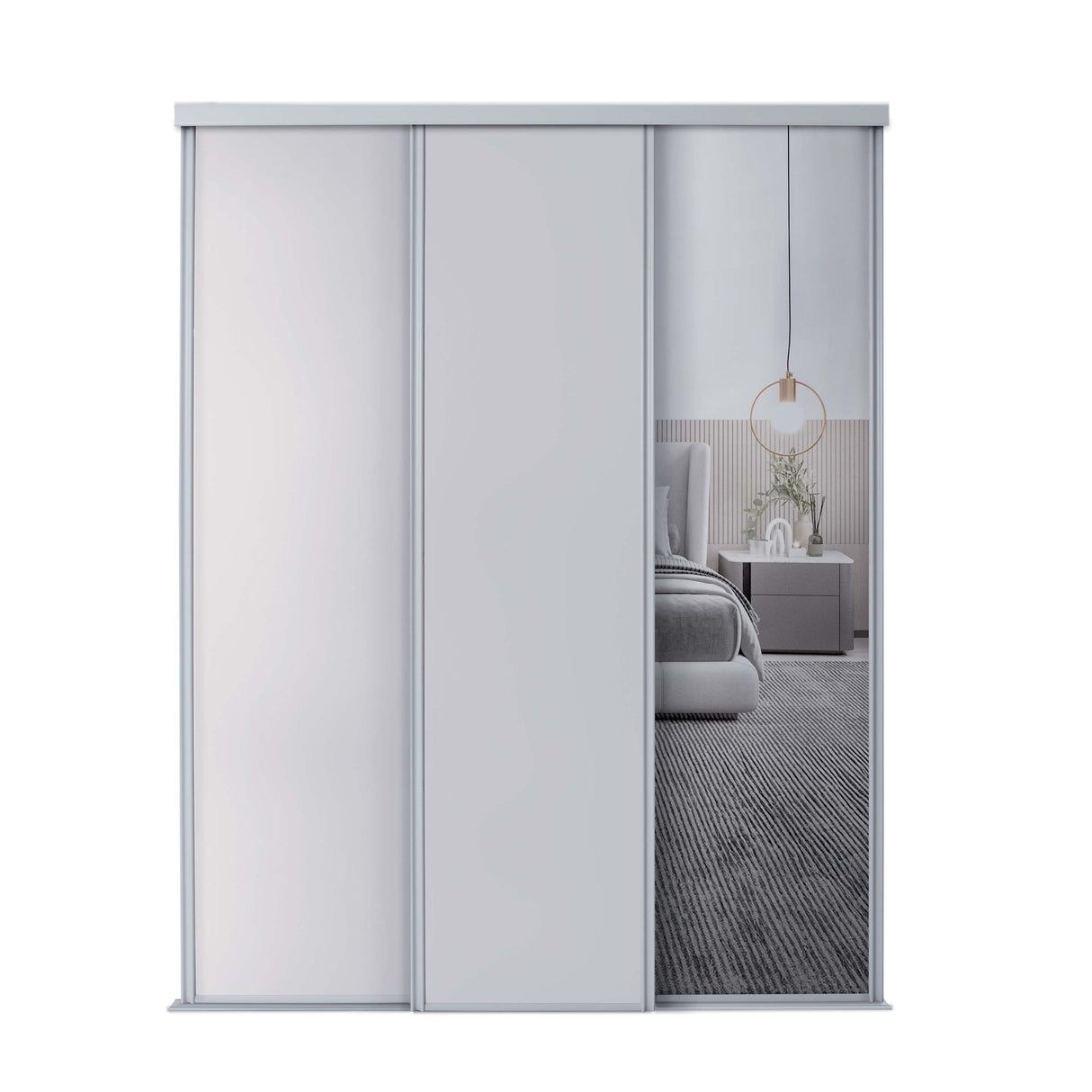 Spacepro Classic 3 Door sliding wardrobe Kit Dove Grey frame 2 x Panel 1 x Mirror (w)1760mm - Bedrooms Plus