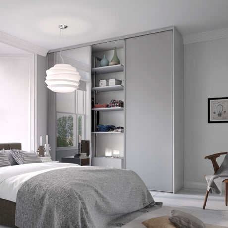 Spacepro Classic 3 Door sliding wardrobe Kit Dove Grey frame 2 x Panel 1 x Mirror (w)2216mm - Bedrooms Plus