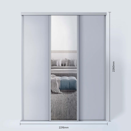 Spacepro Classic 3 Door sliding wardrobe Kit Dove Grey frame 2 x Panel 1 x Mirror (w)2216mm - Bedrooms Plus