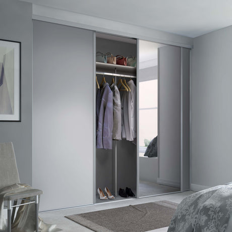Spacepro Classic 3 Door sliding wardrobe Kit Dove Grey frame 2 x Panel 1 x Mirror (w)2672mm - Bedrooms Plus