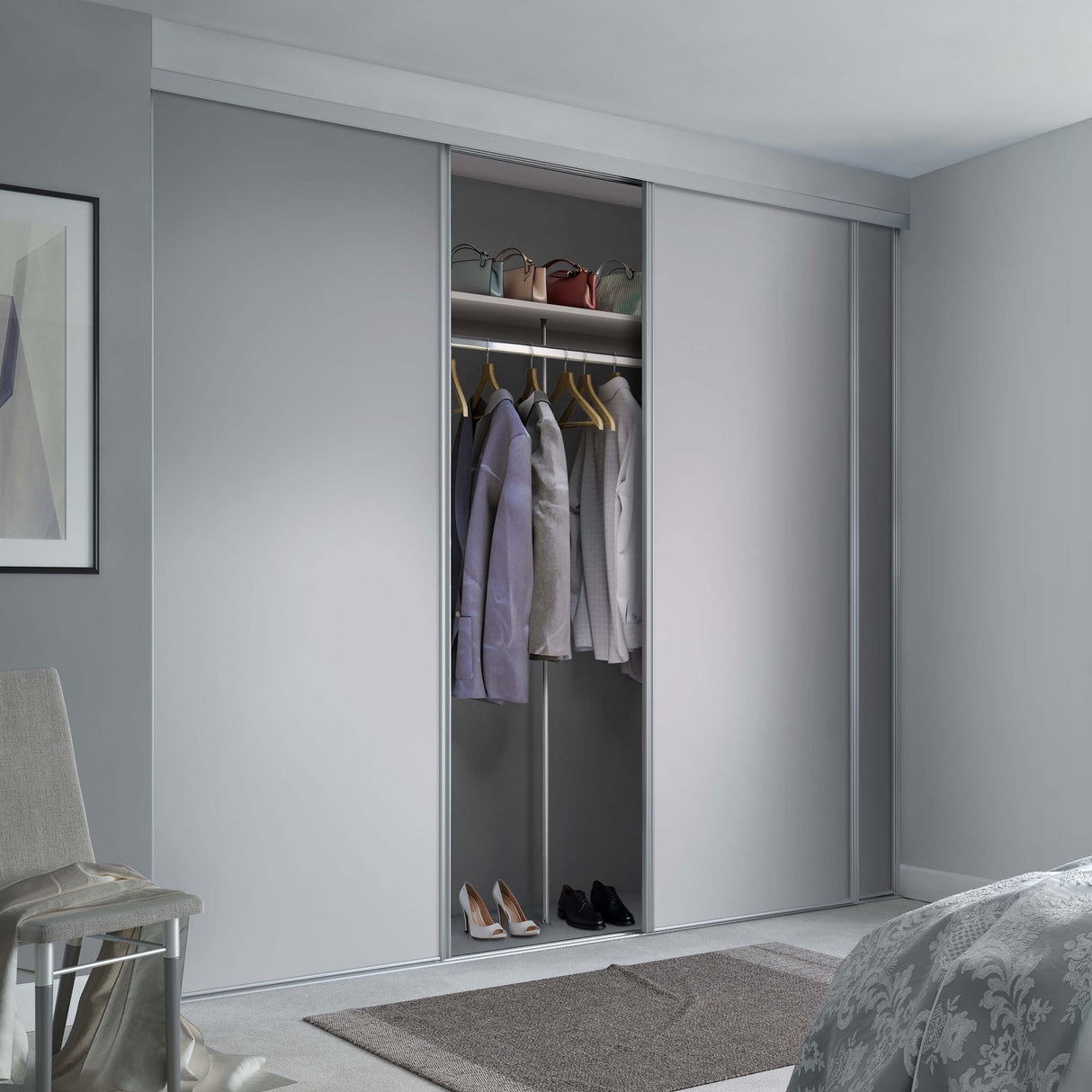 Spacepro Classic 3 Door sliding wardrobe Kit Dove Grey Panel (w)2216mm - Bedrooms Plus