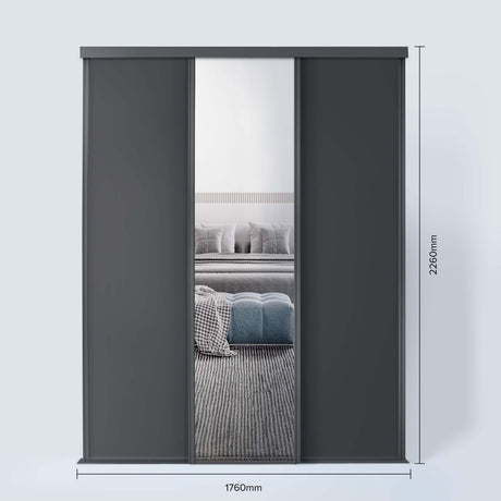 Spacepro Classic 3 Door sliding wardrobe Kit Graphite frame 2 x Panel 1 x Mirror (w)1760mm - Bedrooms Plus