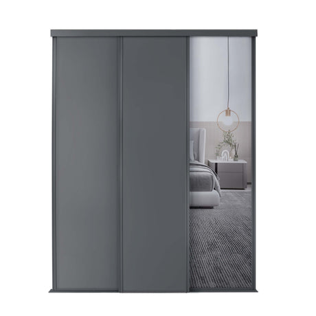 Spacepro Classic 3 Door sliding wardrobe Kit Graphite frame 2 x Panel 1 x Mirror (w)2672mm - Bedrooms Plus