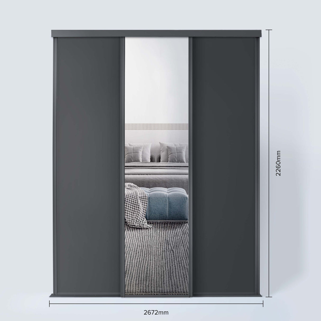 Spacepro Classic 3 Door sliding wardrobe Kit Graphite frame 2 x Panel 1 x Mirror (w)2672mm - Bedrooms Plus