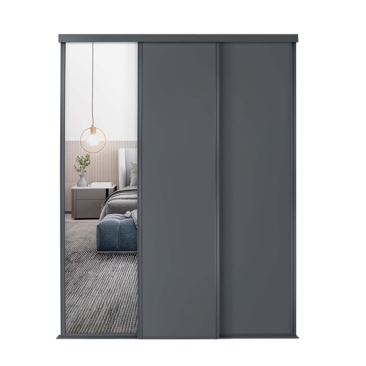 Spacepro Classic 3 Door sliding wardrobe Kit Graphite frame 2 x Panel 1 x Mirror (w)2672mm - Bedrooms Plus