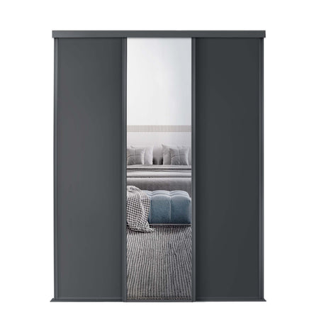 Spacepro Classic 3 Door sliding wardrobe Kit Graphite frame 2 x Panel 1 x Mirror (w)2672mm - Bedrooms Plus