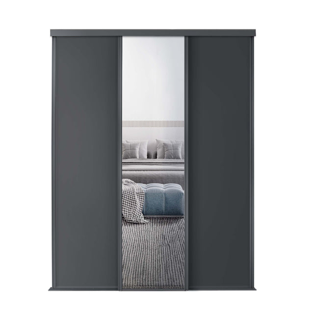 Spacepro Classic 3 Door sliding wardrobe Kit Graphite frame 2 x Panel 1 x Mirror (w)2672mm - Bedrooms Plus