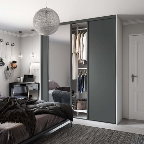 Spacepro Classic 3 Door sliding wardrobe Kit Graphite frame 2 x Panel 1 x Mirror (w)2672mm - Bedrooms Plus