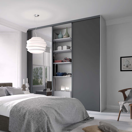 Spacepro Classic 3 Door sliding wardrobe Kit Graphite frame 2 x Panel 1 x Mirror (w)2672mm - Bedrooms Plus