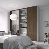 Spacepro Classic 3 Door sliding wardrobe Kit Walnut frame 2 x Panel 1 x Mirror (w)1760mm - Bedrooms Plus