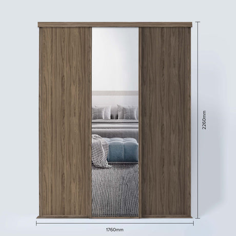 Spacepro Classic 3 Door sliding wardrobe Kit Walnut frame 2 x Panel 1 x Mirror (w)1760mm - Bedrooms Plus