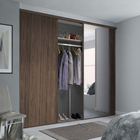 Spacepro Classic 3 Door sliding wardrobe Kit Walnut frame 2 x Panel 1 x Mirror (w)1760mm - Bedrooms Plus