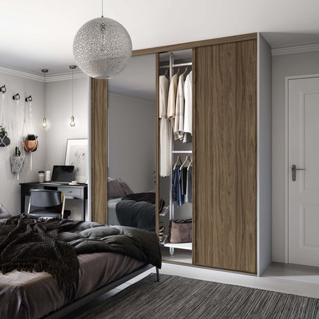 Spacepro Classic 3 Door sliding wardrobe Kit Walnut frame 2 x Panel 1 x Mirror (w)1760mm - Bedrooms Plus
