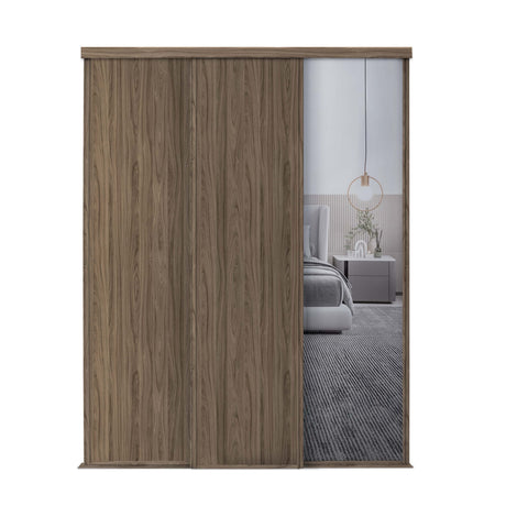 Spacepro Classic 3 Door sliding wardrobe Kit Walnut frame 2 x Panel 1 x Mirror (w)2672mm - Bedrooms Plus