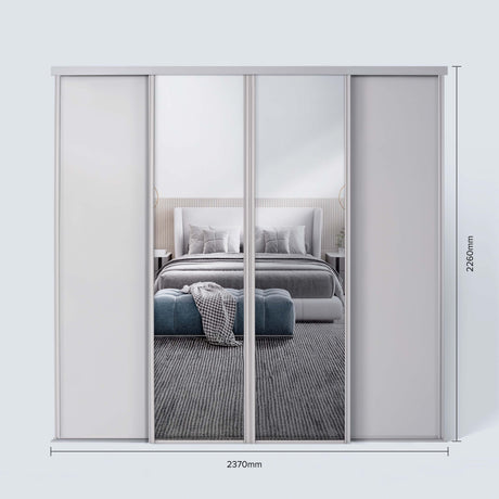 Spacepro Classic 4 Door sliding wardrobe Kit Cashmere frame 2 x Panel 2 x Mirror (w)2370mm - Bedrooms Plus
