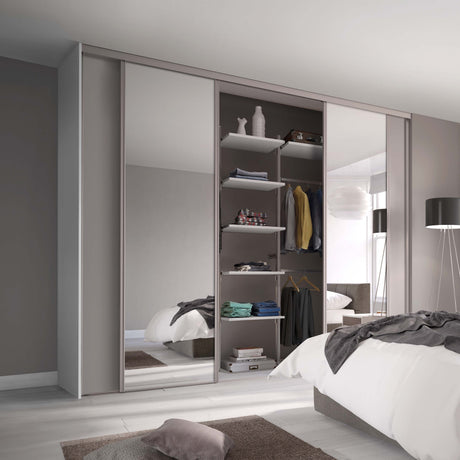 Spacepro Classic 4 Door sliding wardrobe Kit Cashmere frame 2 x Panel 2 x Mirror (w)2370mm - Bedrooms Plus