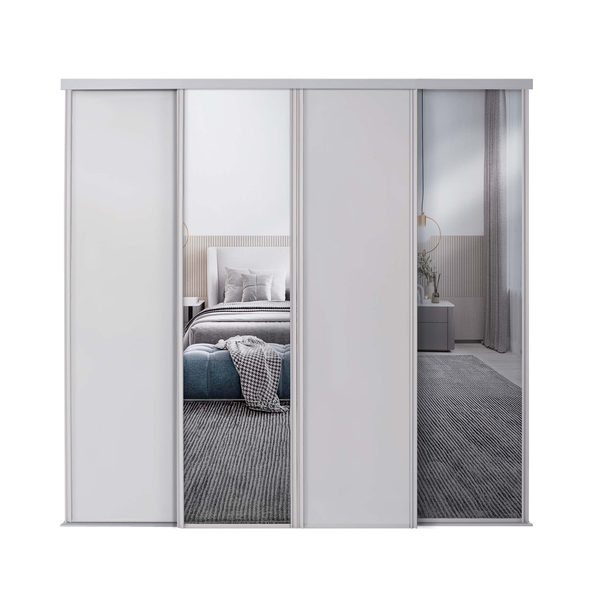 Spacepro Classic 4 Door sliding wardrobe Kit Cashmere frame 2 x Panel 2 x Mirror (w)2978mm - Bedrooms Plus