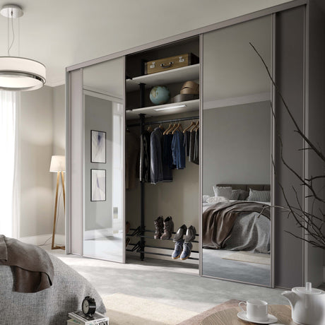 Spacepro Classic 4 Door sliding wardrobe Kit Cashmere frame 2 x Panel 2 x Mirror (w)2978mm - Bedrooms Plus