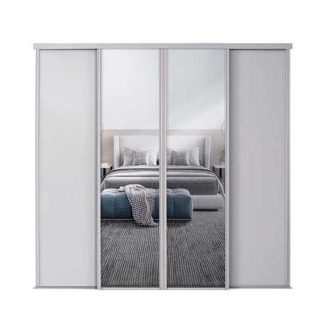 Spacepro Classic 4 Door sliding wardrobe Kit Cashmere frame 2 x Panel 2 x Mirror (w)3586mm - Bedrooms Plus