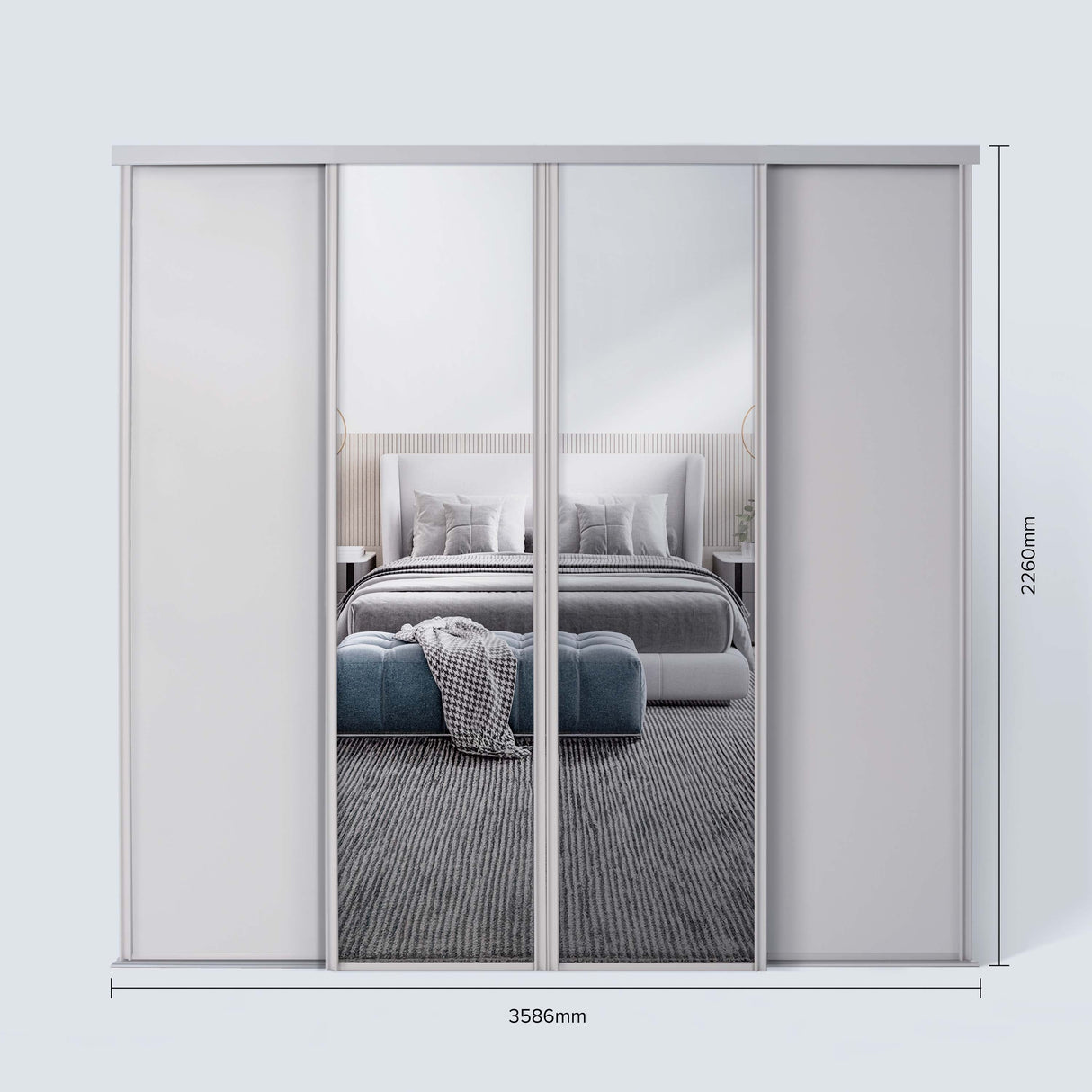 Spacepro Classic 4 Door sliding wardrobe Kit Cashmere frame 2 x Panel 2 x Mirror (w)3586mm - Bedrooms Plus