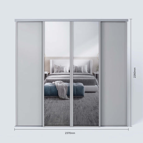 Spacepro Classic 4 Door sliding wardrobe Kit Dove Grey frame 2 x Panel 2 x Mirror (w)2370mm - Bedrooms Plus