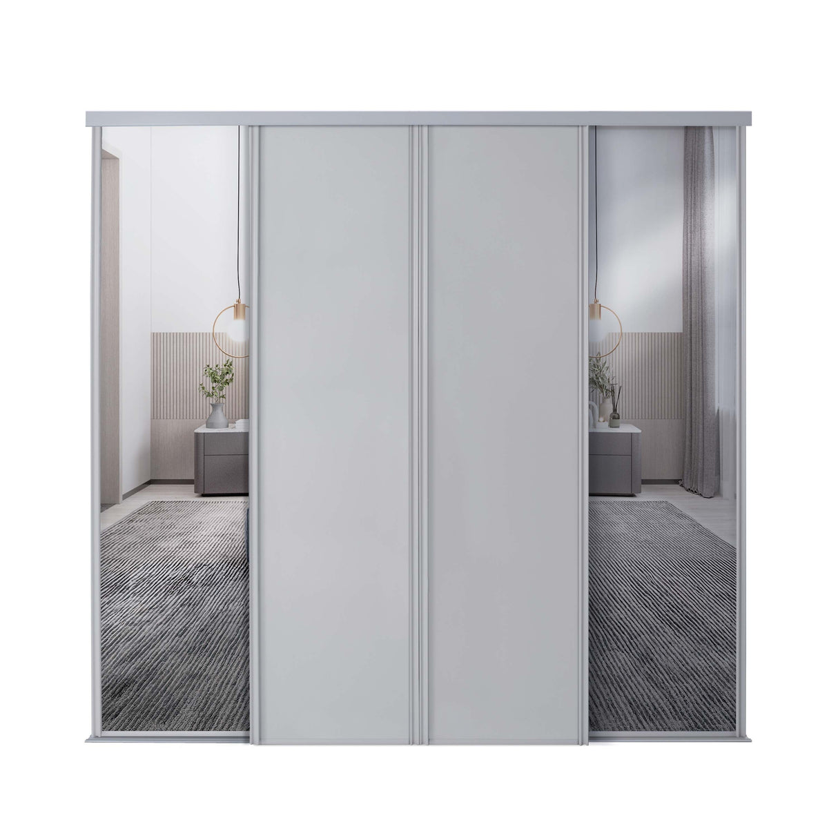 Spacepro Classic 4 Door sliding wardrobe Kit Dove Grey frame 2 x Panel 2 x Mirror (w)2370mm - Bedrooms Plus