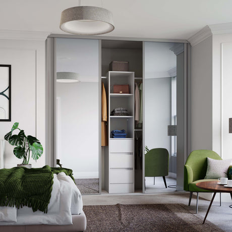 Spacepro Classic 4 Door sliding wardrobe Kit Dove Grey frame 2 x Panel 2 x Mirror (w)2370mm - Bedrooms Plus