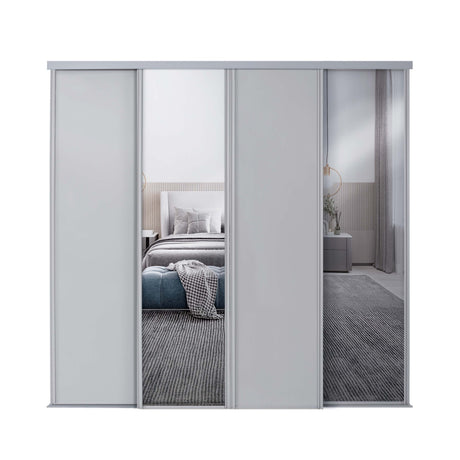 Spacepro Classic 4 Door sliding wardrobe Kit Dove Grey frame 2 x Panel 2 x Mirror (w)2978mm - Bedrooms Plus