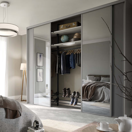 Spacepro Classic 4 Door sliding wardrobe Kit Dove Grey frame 2 x Panel 2 x Mirror (w)2978mm - Bedrooms Plus