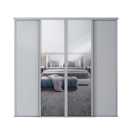 Spacepro Classic 4 Door sliding wardrobe Kit Dove Grey frame 2 x Panel 2 x Mirror (w)2978mm - Bedrooms Plus