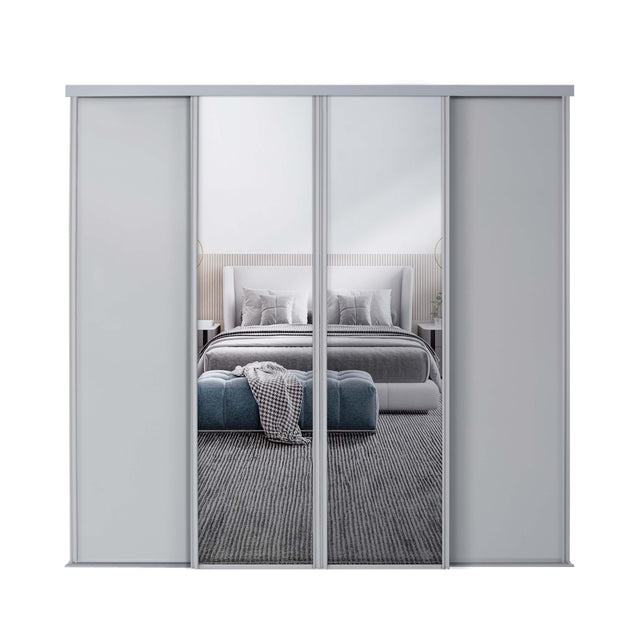 Spacepro Classic 4 Door sliding wardrobe Kit Dove Grey frame 2 x Panel 2 x Mirror (w)2978mm - Bedrooms Plus