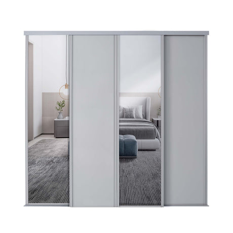 Spacepro Classic 4 Door sliding wardrobe Kit Dove Grey frame 2 x Panel 2 x Mirror (w)3586mm - Bedrooms Plus