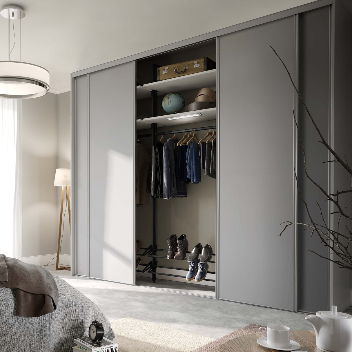 Spacepro Classic 4 Door sliding wardrobe Kit Dove Grey Panel (w)2978mm - Bedrooms Plus