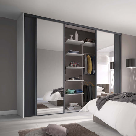 Spacepro Classic 4 Door sliding wardrobe Kit Graphite frame 2 x Panel 2 x Mirror (w)2370mm - Bedrooms Plus