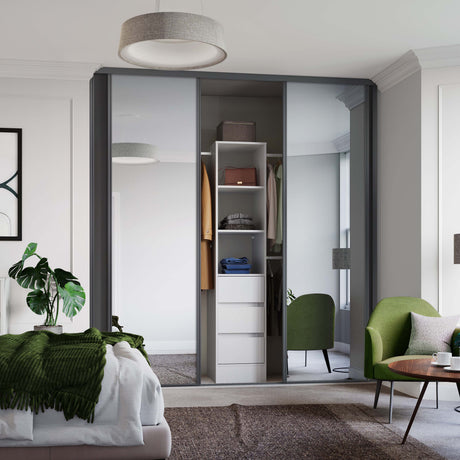 Spacepro Classic 4 Door sliding wardrobe Kit Graphite frame 2 x Panel 2 x Mirror (w)2370mm - Bedrooms Plus