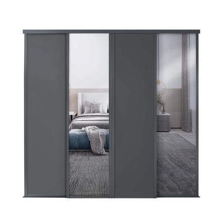 Spacepro Classic 4 Door sliding wardrobe Kit Graphite frame 2 x Panel 2 x Mirror (w)2370mm - Bedrooms Plus