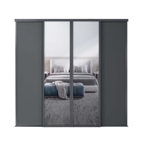 Spacepro Classic 4 Door sliding wardrobe Kit Graphite frame 2 x Panel 2 x Mirror (w)2370mm - Bedrooms Plus