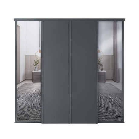 Spacepro Classic 4 Door sliding wardrobe Kit Graphite frame 2 x Panel 2 x Mirror (w)2370mm - Bedrooms Plus